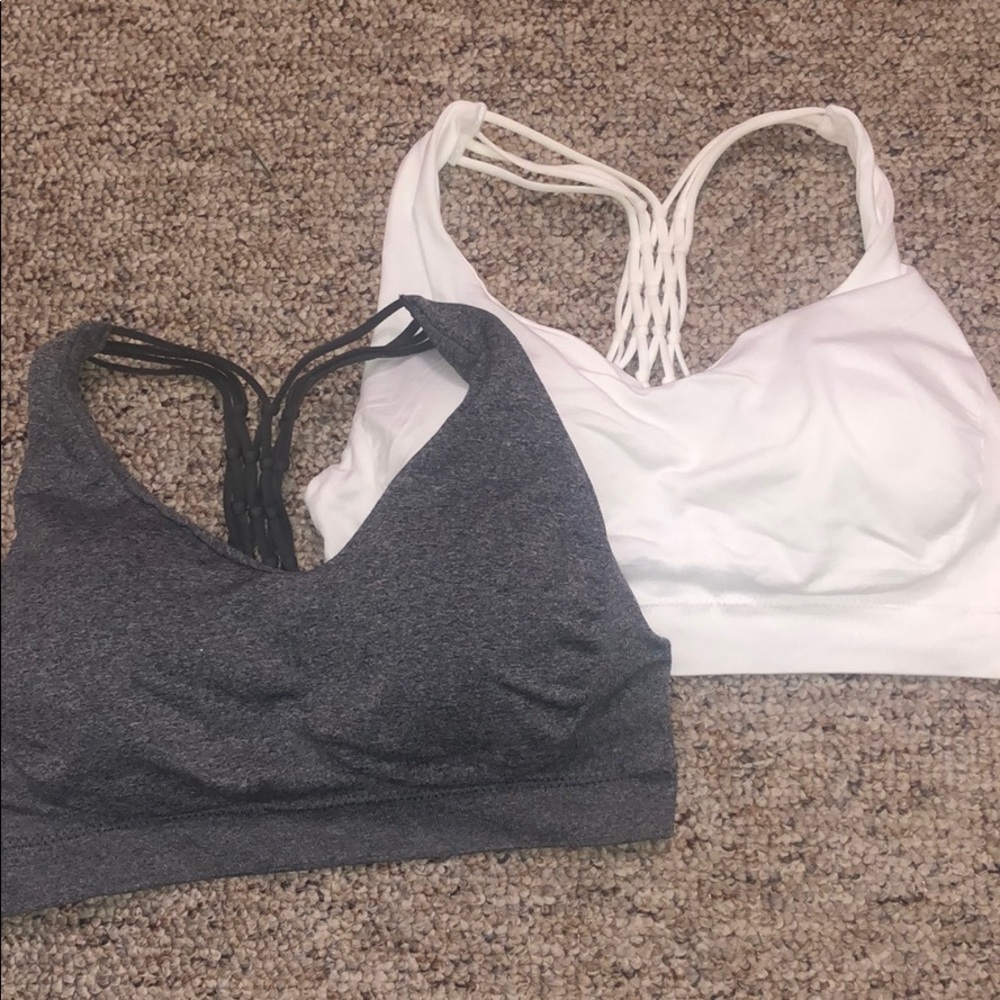 Gray and White Padded Sports Bras